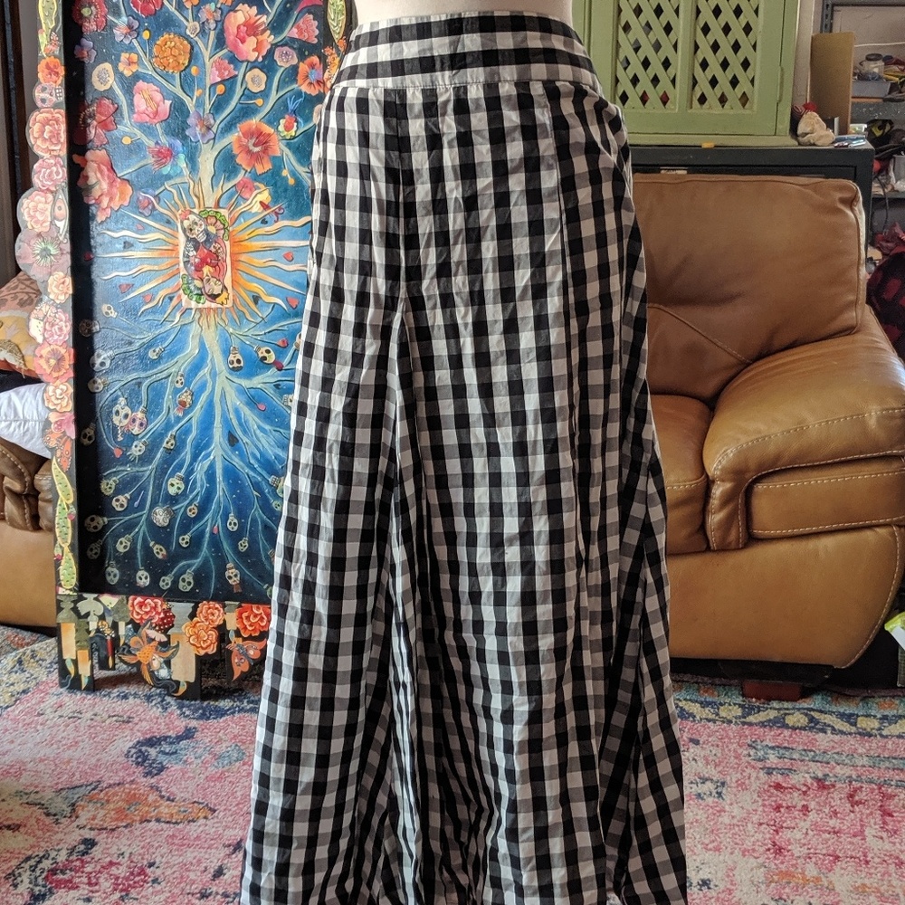 Check skirt with wide flare and sash!